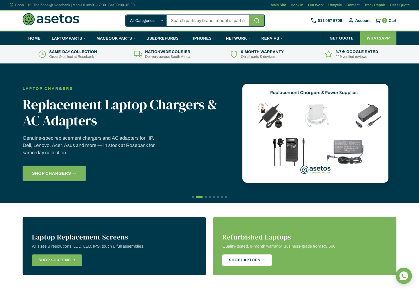 Live screenshot of the Asetos Computers online shop